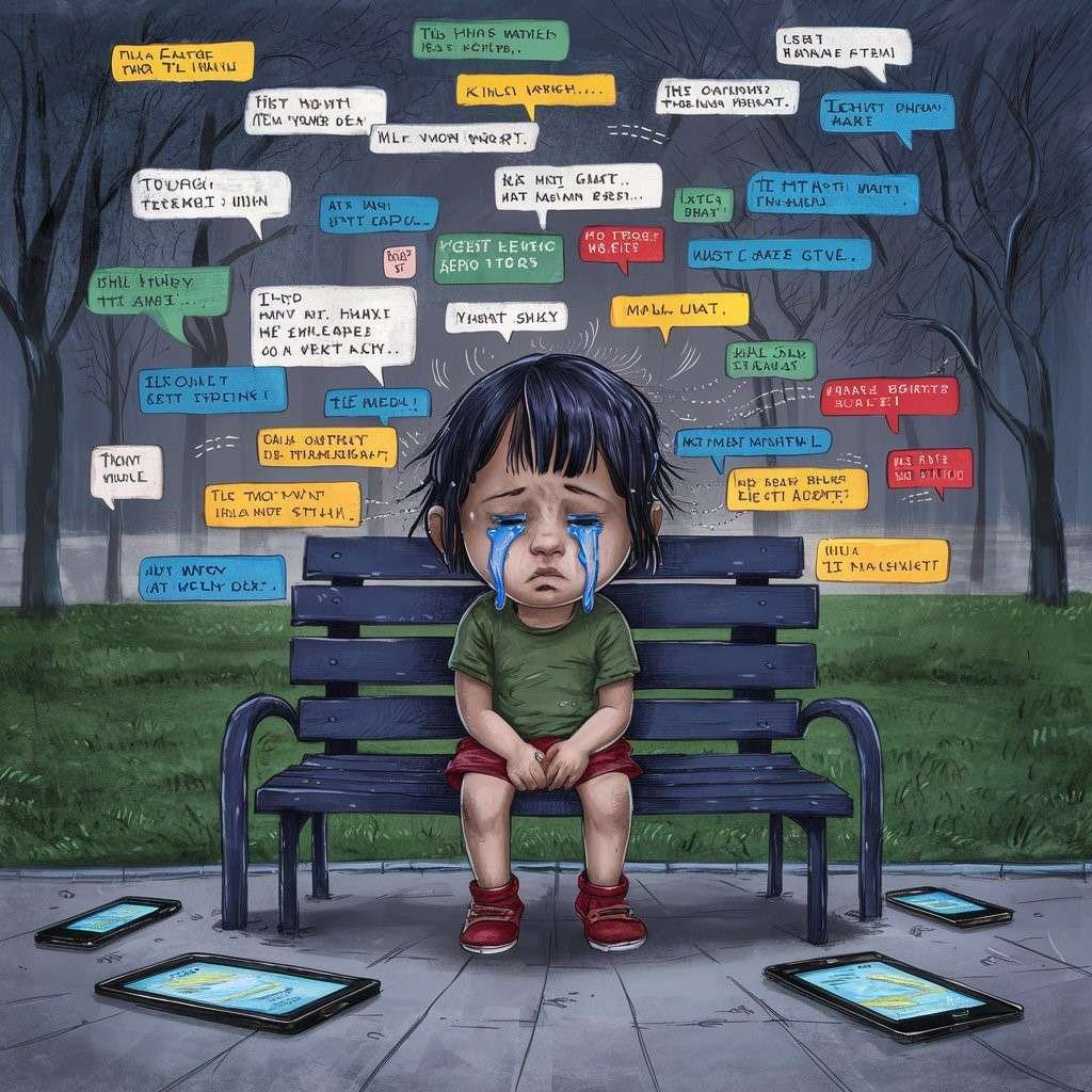 A child looking sad and isolated, symbolizing the impact of cyberbullying.